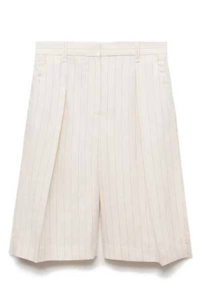Mango Stripe Bermuda Shorts In White