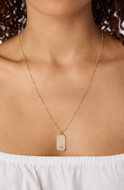 Athra Luxe Pavé Cubic Zirconia Evil Eye Tag Pendant Necklace