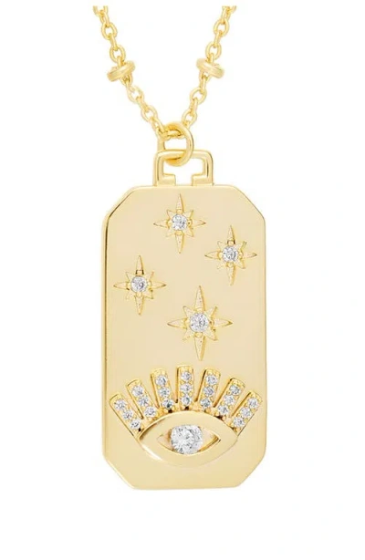 Athra Luxe Pavé Cubic Zirconia Evil Eye Tag Pendant Necklace
