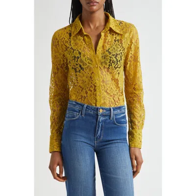 L'agence Maia Lace Buttondown Blouse In Ceylon Yellow Lace In Brown