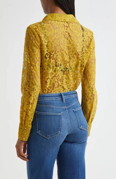 L'agence Maia Lace Buttondown Blouse In Ceylon Yellow Lace In Brown