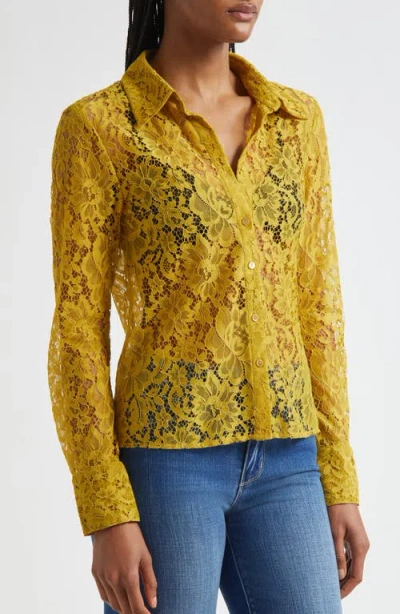 L'agence Maia Lace Buttondown Blouse In Ceylon Yellow Lace In Brown