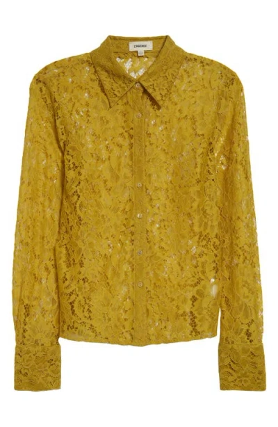 L'agence Maia Lace Buttondown Blouse In Ceylon Yellow Lace In Brown