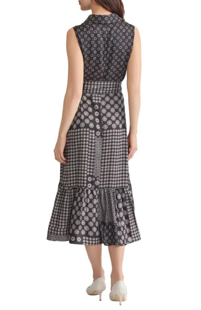 Jones New York Print Tie Waist Sleeveless Midi Dress In Black