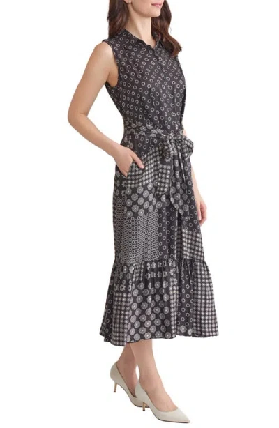 Jones New York Print Tie Waist Sleeveless Midi Dress In Black