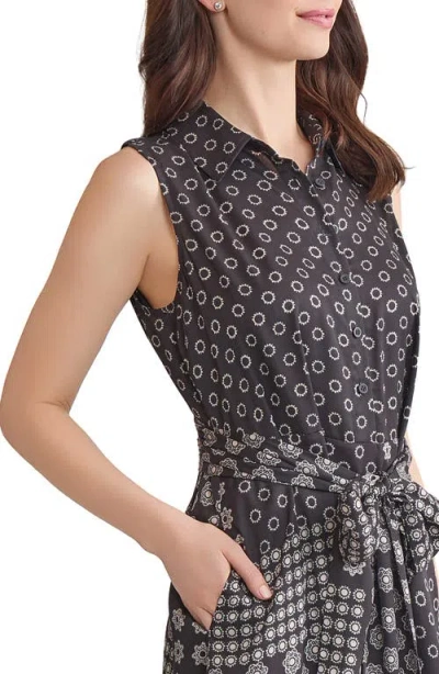 Jones New York Print Tie Waist Sleeveless Midi Dress In Black