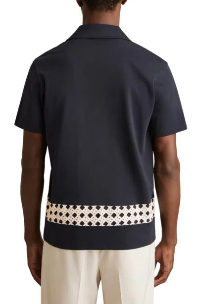 Reiss Cadore Overlay Detail Camp Shirt In Black