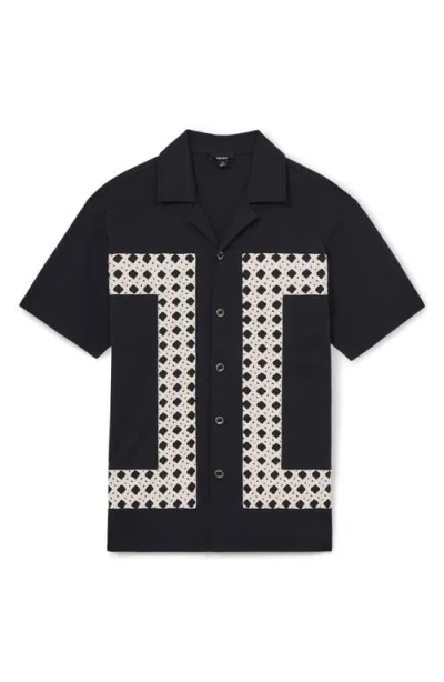 Reiss Cadore Overlay Detail Camp Shirt In Black