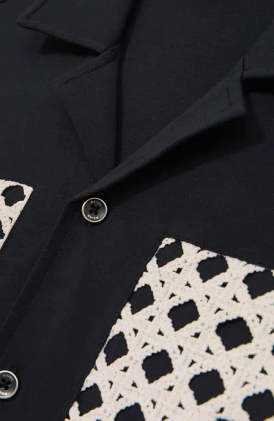 Reiss Cadore Overlay Detail Camp Shirt In Black