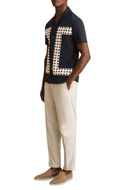 Reiss Cadore Overlay Detail Camp Shirt In Black