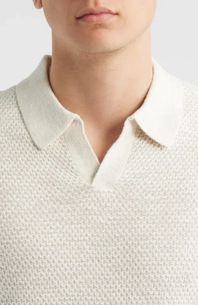 Treasure & Bond Short Sleeve Johnny Collar Polo Sweater In White