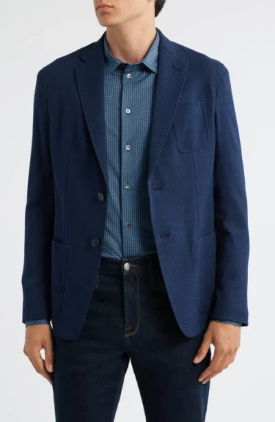 Emporio Armani Navy Textured Wool & Cotton Blend Sport Coat In Blue