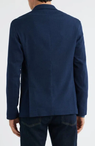 Emporio Armani Navy Textured Wool & Cotton Blend Sport Coat In Blue