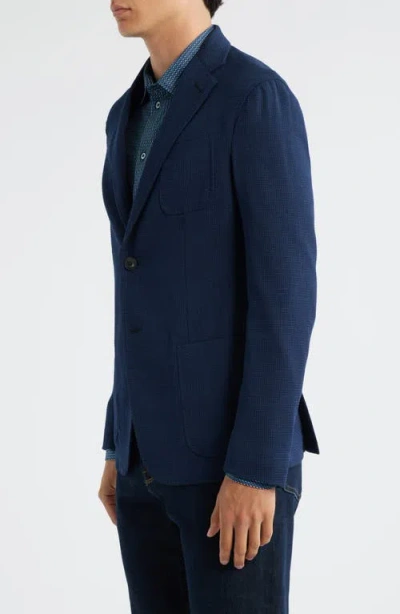 Emporio Armani Navy Textured Wool & Cotton Blend Sport Coat In Blue