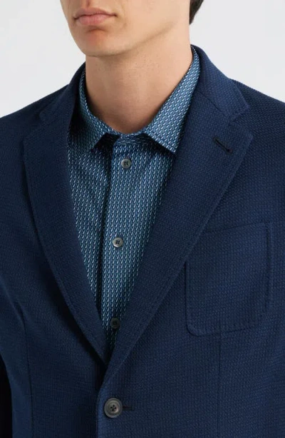 Emporio Armani Navy Textured Wool & Cotton Blend Sport Coat In Blue