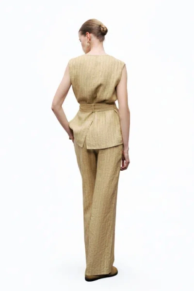 Nocturne Linen Striped High-waist Pants