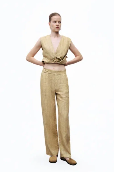 Nocturne Linen Striped High-waist Pants