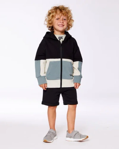 Deux Par Deux Boys' French Terry Color Block Full Zip Hoodie Cardigan Sweatshirt - Little Kid, Big K In Blue