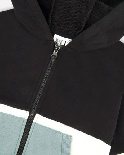 Deux Par Deux Boys' French Terry Color Block Full Zip Hoodie Cardigan Sweatshirt - Little Kid, Big K In Blue