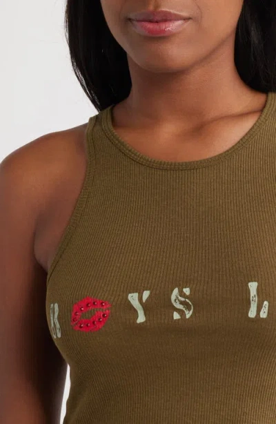 Boys Lie Cadet Bee Gee Rib Crop Tank In Brown