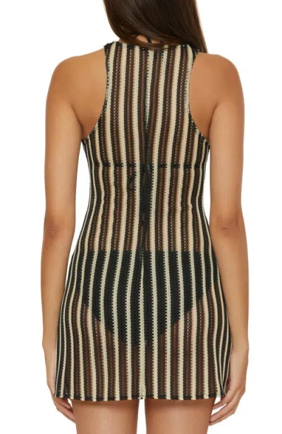 Becca Cabo Stripe Sheer Cover-up Minidress In Black