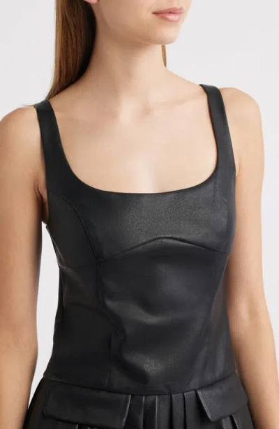 En Saison Pleated Faux Leather Minidress In Black