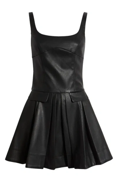 En Saison Pleated Faux Leather Minidress In Black