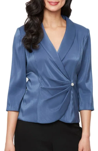 Alex Evenings Shawl Collar Wrap Top In Blue