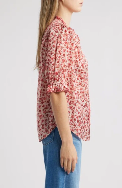 Wit & Wisdom Print Ruffle Eyelet Shirt