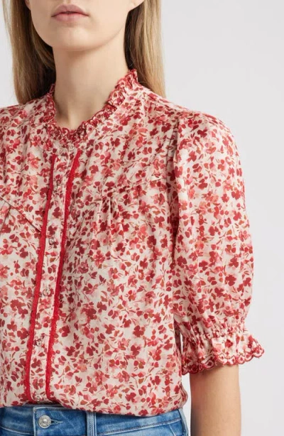 Wit & Wisdom Print Ruffle Eyelet Shirt