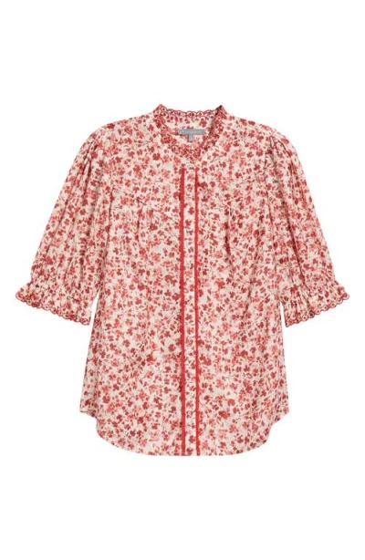 Wit & Wisdom Print Ruffle Eyelet Shirt