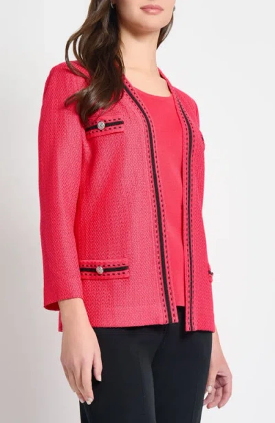 Ming Wang Heritage Fit Contrast Trim Knit Jacket