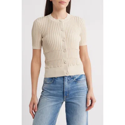 Rag & Bone Stacey Rib Short Sleeve Cotton Blend Cardigan In Neutral