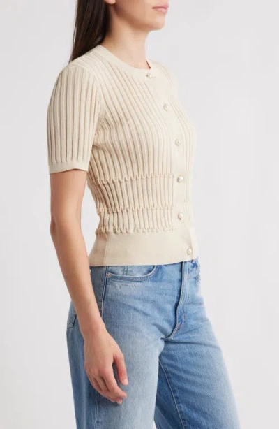 Rag & Bone Stacey Rib Short Sleeve Cotton Blend Cardigan In Neutral