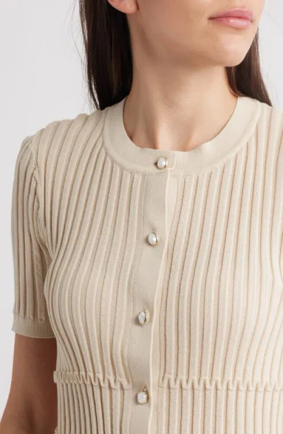 Rag & Bone Stacey Rib Short Sleeve Cotton Blend Cardigan In Neutral