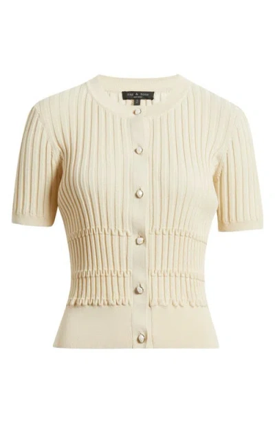Rag & Bone Stacey Rib Short Sleeve Cotton Blend Cardigan In Neutral
