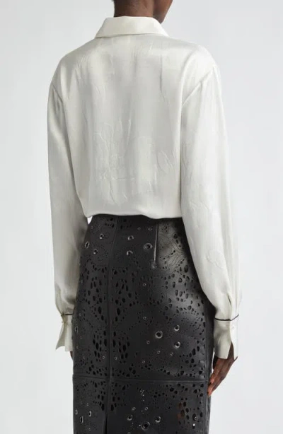 St John St. John Collection Floral Embossed Satin Button-up Shirt In White