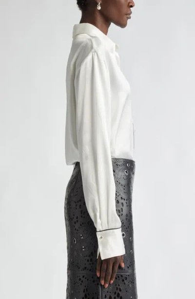 St John St. John Collection Floral Embossed Satin Button-up Shirt In White