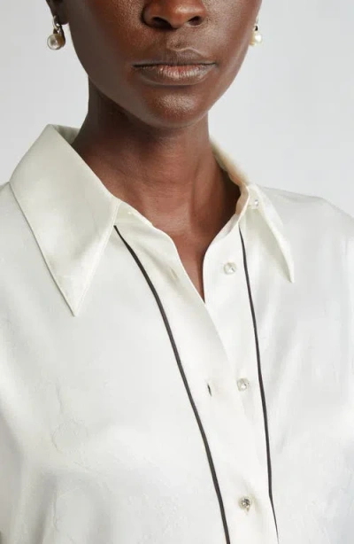 St John St. John Collection Floral Embossed Satin Button-up Shirt In White