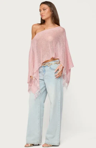 Edikted Sequin Fringe Knit Poncho In Pink