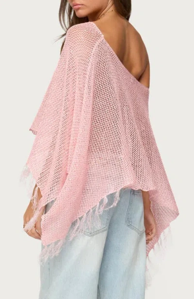 Edikted Sequin Fringe Knit Poncho In Pink