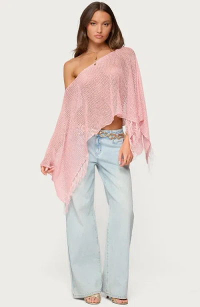 Edikted Sequin Fringe Knit Poncho In Pink