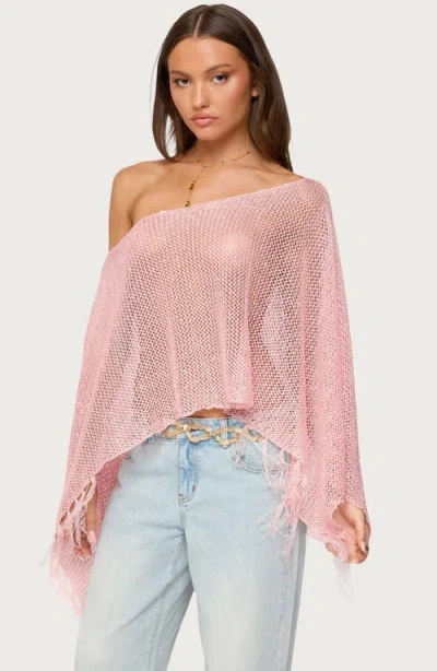 Edikted Sequin Fringe Knit Poncho In Pink