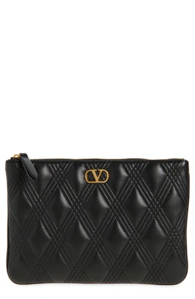 Valentino Garavani Medium Quiltie 67 Quilted Leather Pouch In Black