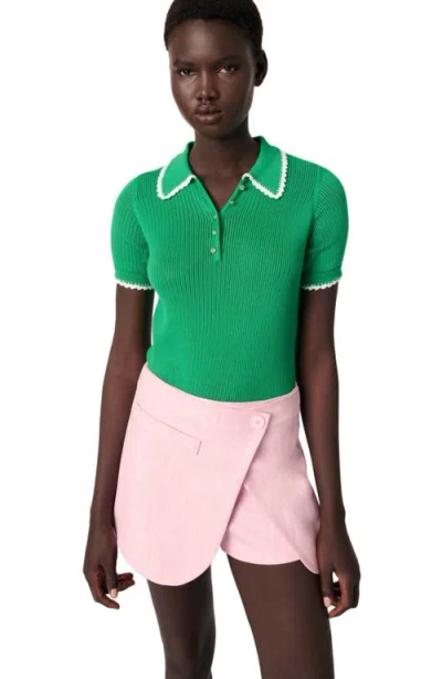 Maje Pointelle Knit Crochet Polo
