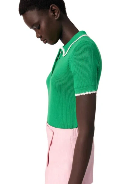 Maje Pointelle Knit Crochet Polo