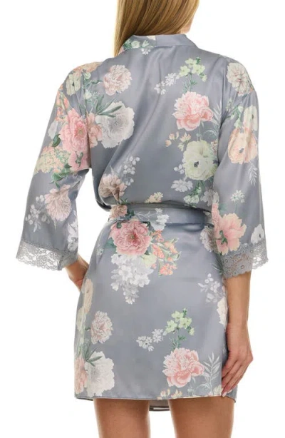 Flora Nikrooz Sabrina Floral Print Satin Short Pajamas & Robe Set In Gray