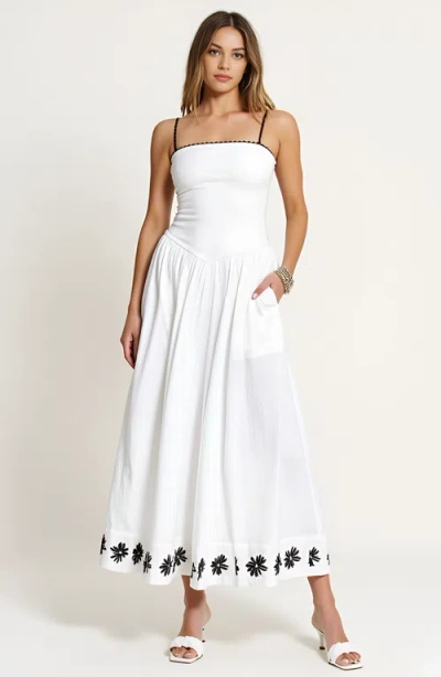Modenaire Strapless Embroidered Hem A-line Dress With Corset Waist
