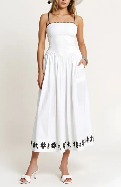 Modenaire Strapless Embroidered Hem A-line Dress With Corset Waist