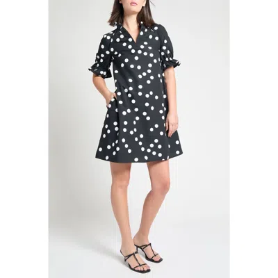 Ming Wang Ruffle Detail Poplin Shift Dress In Black